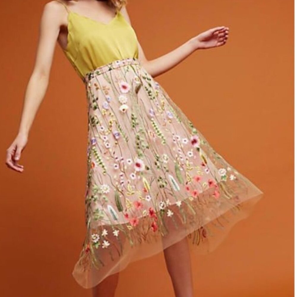 Eva Franco Waverly Garden Skirt 10 Organza Floral Romantic Cottagecore Fairy - Picture 10 of 11